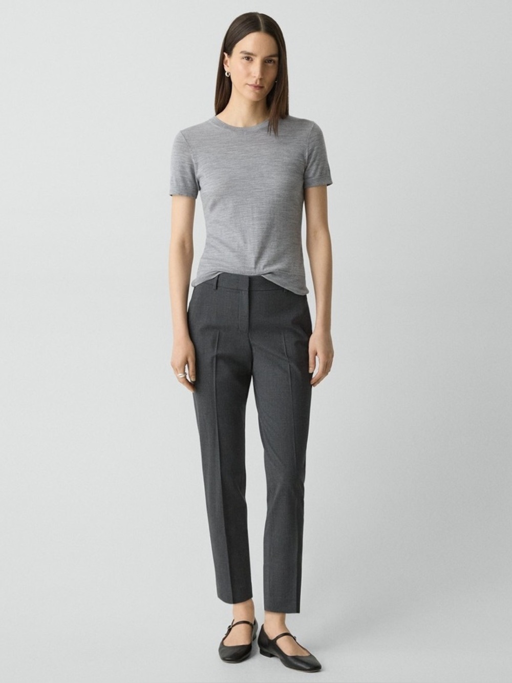 Theory Treeca 2 cropped wool-blend slim-leg pants in charcoal size 4